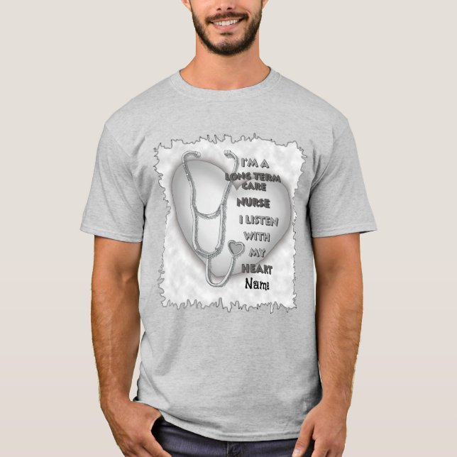 Grått Heart Long Term Care Nurse T Shirt (Framsida)
