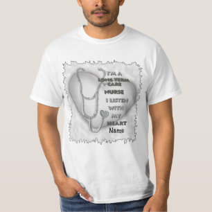Grått Heart Long Term Care Nurse T Shirt
