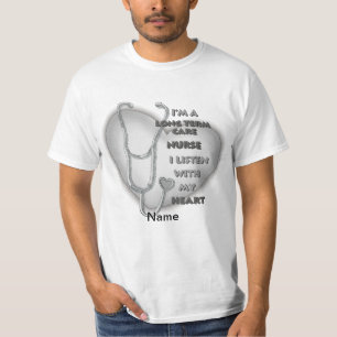 Grått Heart Long Term Care Nurse T Shirt
