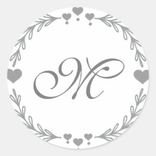 Grått Heart Monogram Stickers Runt Klistermärke