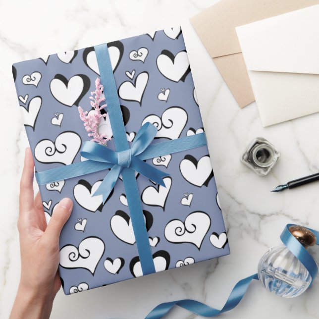 Grått Hearts Wrapping Papper Presentpapper (Gifting)