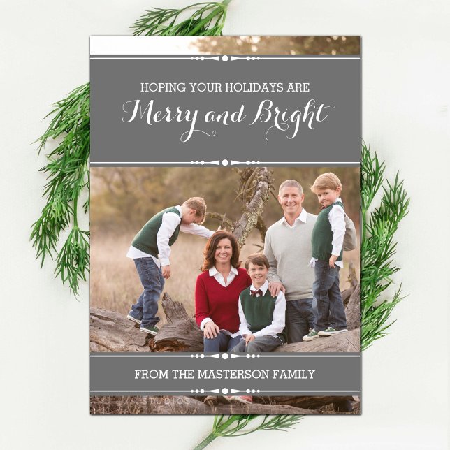 Grått-Helgdag-fotoplatta med Chic Julkort (Gray Simply Chic Holiday Photo Card)