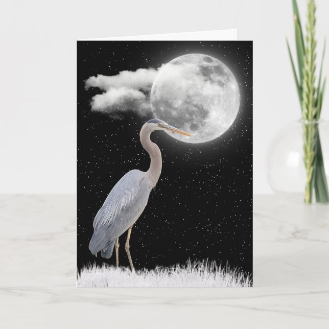 Grått Heron med full måndaglig födelsedag Kort (Framsida)