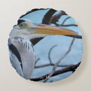 Grått Heron Rund Kudde