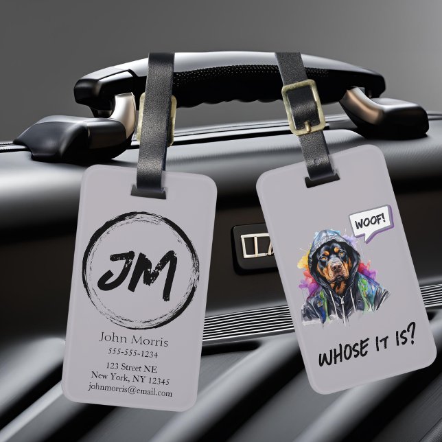 Grått Hip hop Rottweiler Bagagebricka (Gray Rottweiler hip hop luggage tag.)