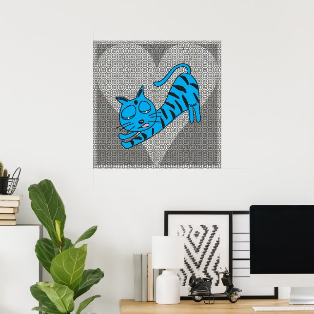 Grått hjärta Blå Kitty-utskrift Poster (Hemmakontoret)