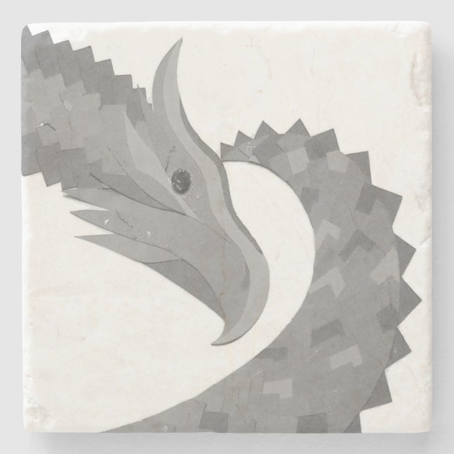 Grått-hjärtdragon på vitt stenunderlägg (Framsidan)