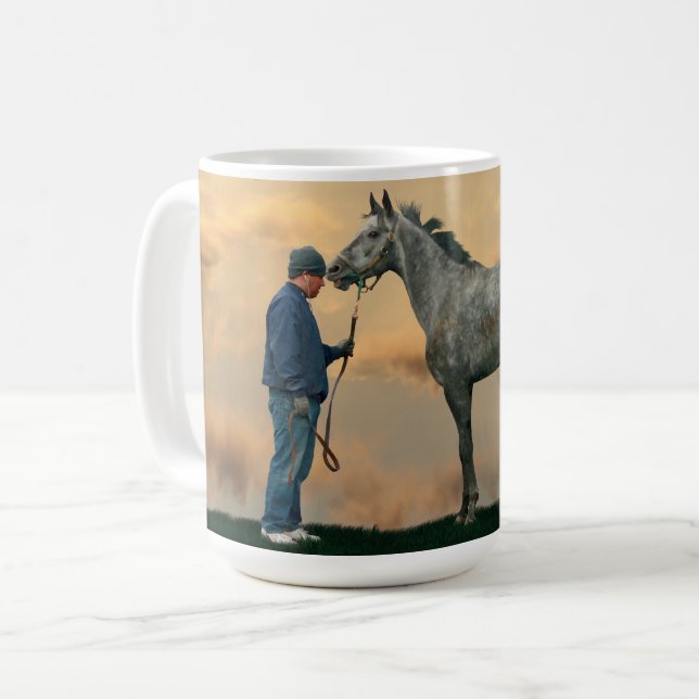 Grått Horse and Groom OTTB-kaffe Mugg (Framsida vänster)