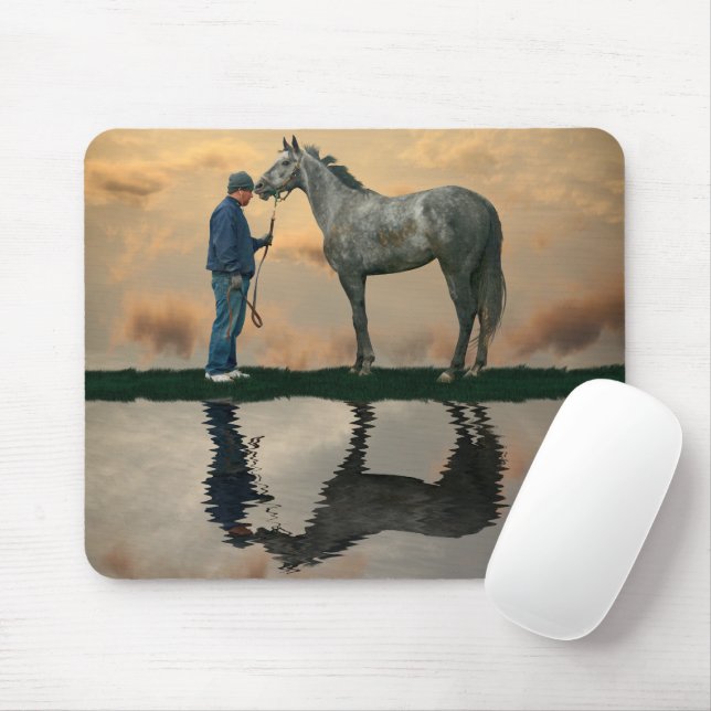 Grått Horse and Groom OTTB Mouse Pad Musmatta (Med mus)