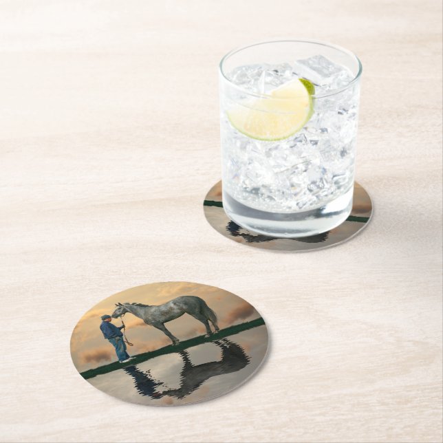 Grått Horse and Groom OTTB Papper Underlägg Rund (Insitu)