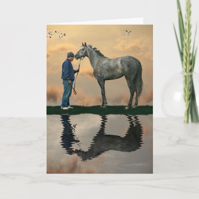 Grått Horse and Groom Tack Pet Sitta Card Kort (Framsida)