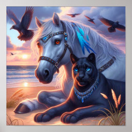 Grått horse Black panther Poster