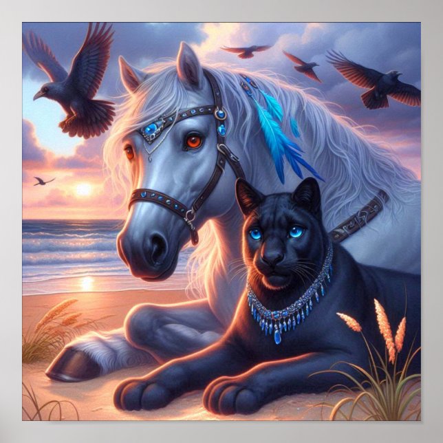 Grått horse Black panther Poster (Framsidan)