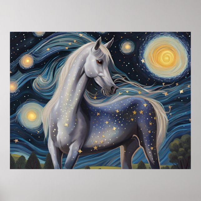Grått Horse i Starry Night Poster (Framsidan)