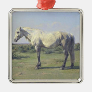 Grått Horse in a Fält (av Rosa Bonheur) Julgransprydnad Metall