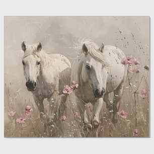 Grått Horses Rosa Flowers Oljemålning Decoupage Presentpapper