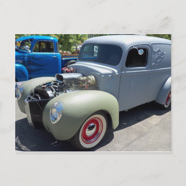 Grått Hot rod Vykort (Framsida)