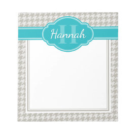 Grått Houndstooth Mönster Teal Monogram Anteckningsblock