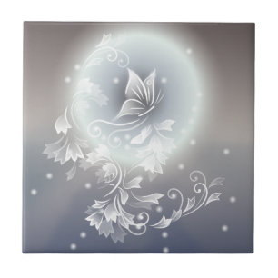 Grått Hues Blommigt Butterfly Fantasy Kakelplatta
