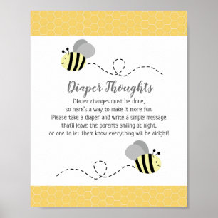 Grått Humla Baby Shower Diaper Thought Game Poster