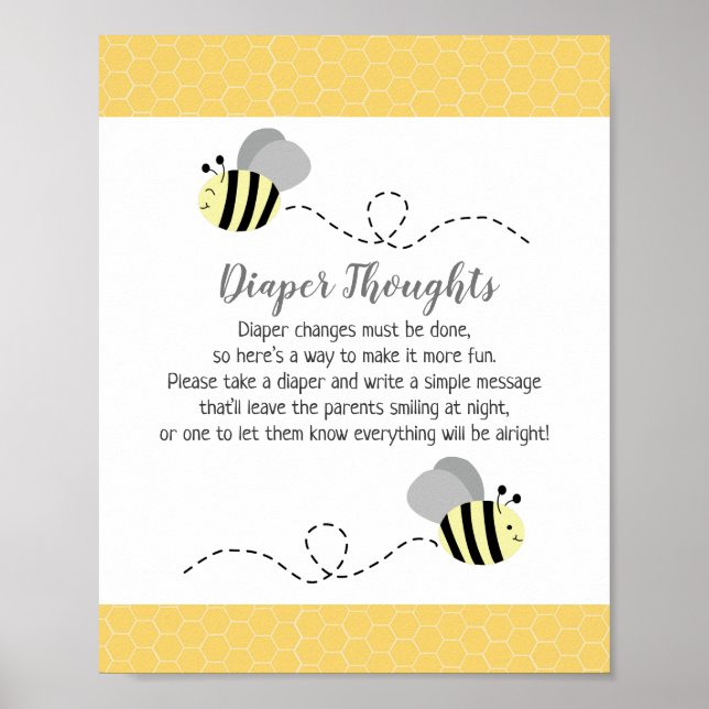 Grått Humla Baby Shower Diaper Thought Game Poster (Framsidan)