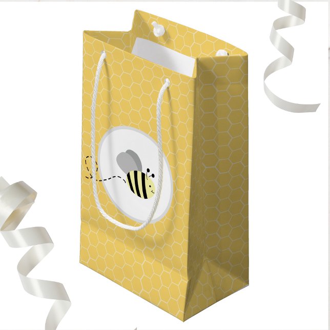 Grått Humla Honeycomb Gift Bag (Bumble Bee Baby Shower Gender Neutral Gift Bag )