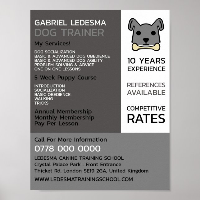 Grått Hund, Hund Trainer Advertising Poster (Framsidan)