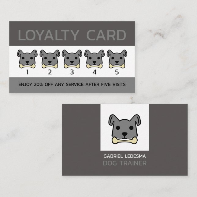 Grått Hund, Hund Trainer Business Lojalitetskort (Fram/baksida)