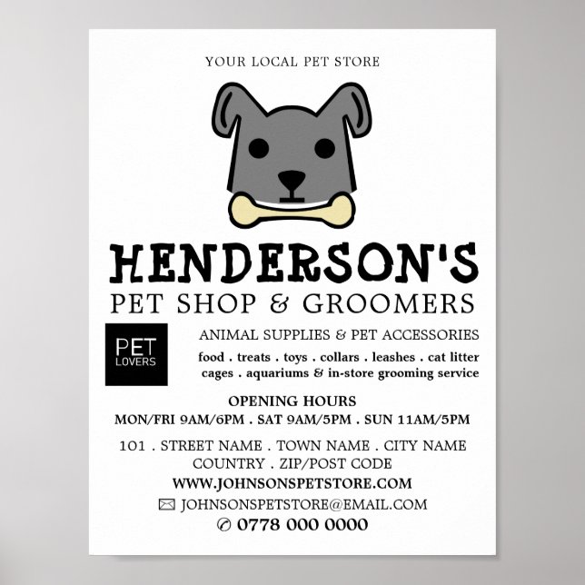 Grått Hund med ben, sällskapsdjur och groomer Poster (Framsidan)
