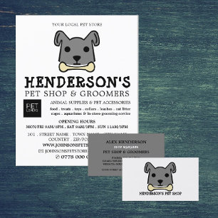 Grått Hund med ben, sällskapsdjur och groomer Reklamblad
