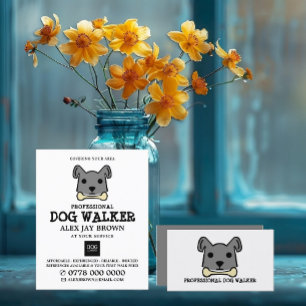 Grått Hund med Bone, Dog Walker Advertising Reklamblad