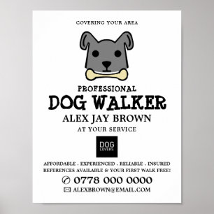 Grått Hund med Bone, Dog Walker-reklam Poster