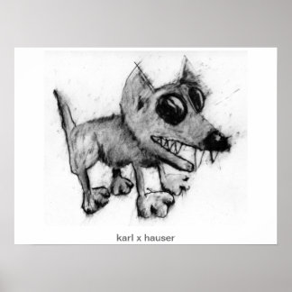 grått hund med tänder poster