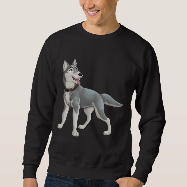 Grått Husky Lång Ärmad Tröja (Framsida)