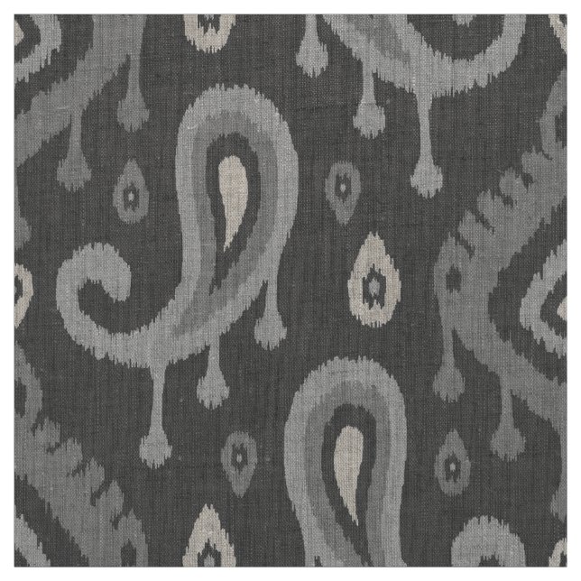 Grått Ikat Paisley Large  Tyg (Provkarta)