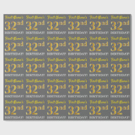 Grått, Imitation Guld Se "32:a BIRTHDAY" Presentpapper
