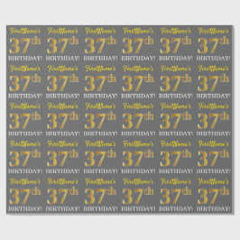 Grått, Imitation Guld Se "37:e BIRTHDAY" Presentpapper