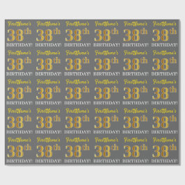 Grått, Imitation Guld Se "38:e BIRTHDAY" Presentpapper