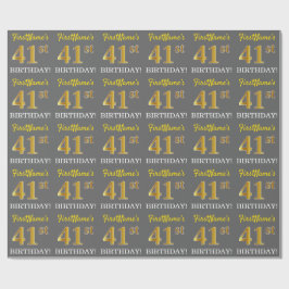 Grått, Imitation Guld Se "41:a BIRTHDAY" Presentpapper