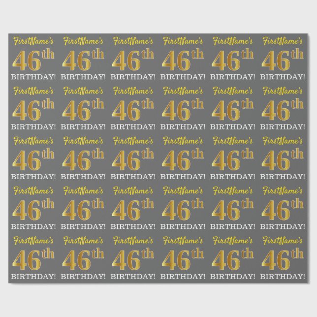 Grått, Imitation Guld Se "46:e BIRTHDAY" Presentpapper (Platt)