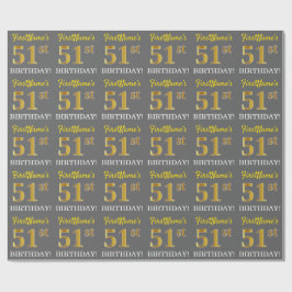 Grått, Imitation Guld Se "51:a BIRTHDAY" Presentpapper