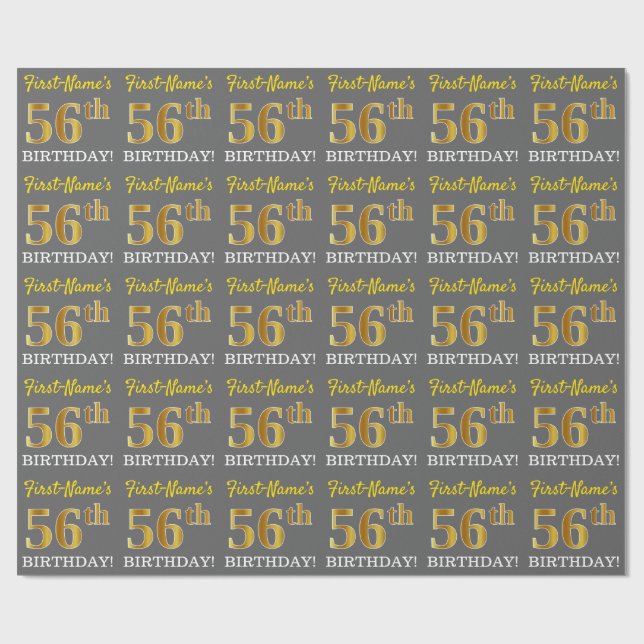 Grått, Imitation Guld Se "56:e BIRTHDAY" Presentpapper (Platt)