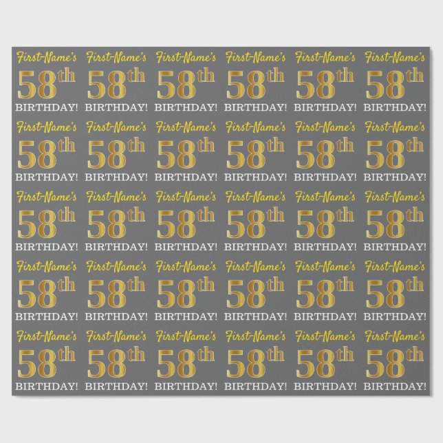 Grått, Imitation Guld Se "58:e BIRTHDAY" Presentpapper (Platt)