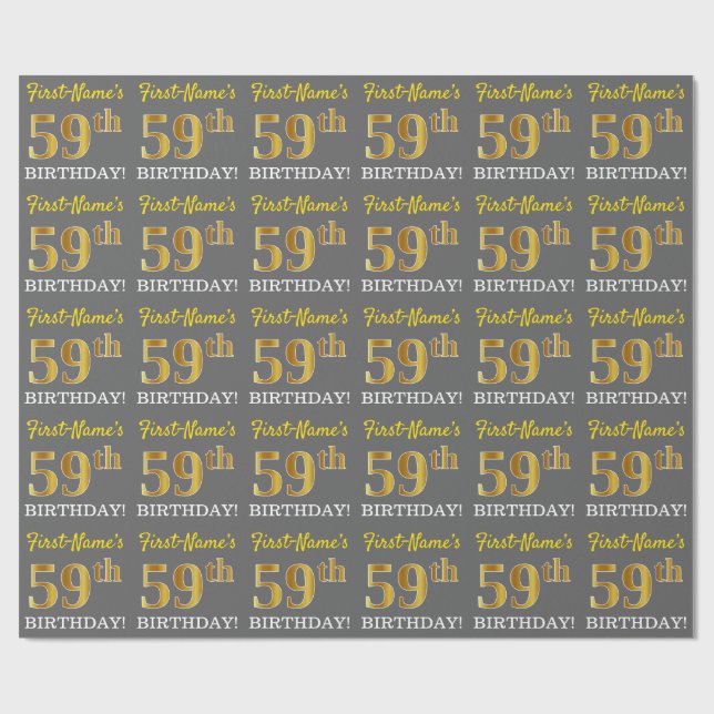 Grått, Imitation Guld Se "59:e BIRTHDAY" Presentpapper (Platt)