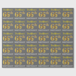 Grått, Imitation Guld Se "66:e BIRTHDAY" Presentpapper