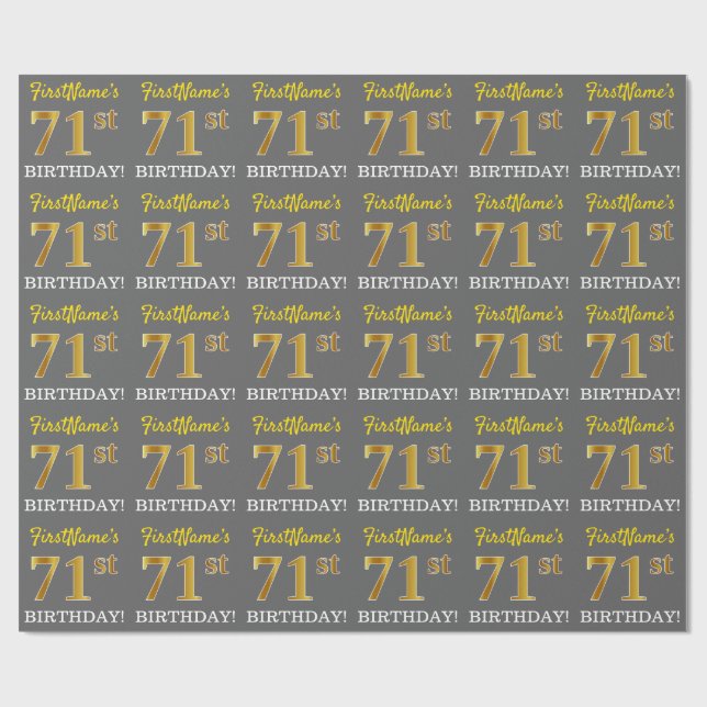 Grått, Imitation Guld Se "71:a BIRTHDAY" Presentpapper (Platt)