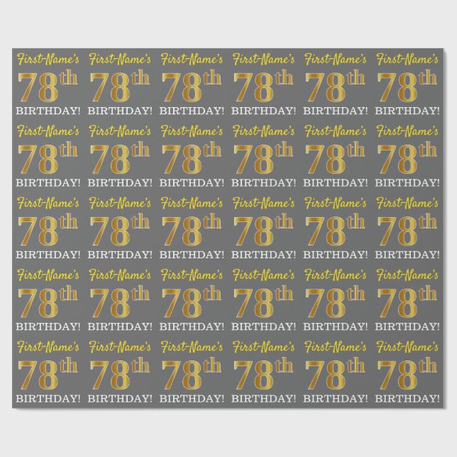Grått, Imitation Guld Se "78:e BIRTHDAY" Presentpapper (Platt)