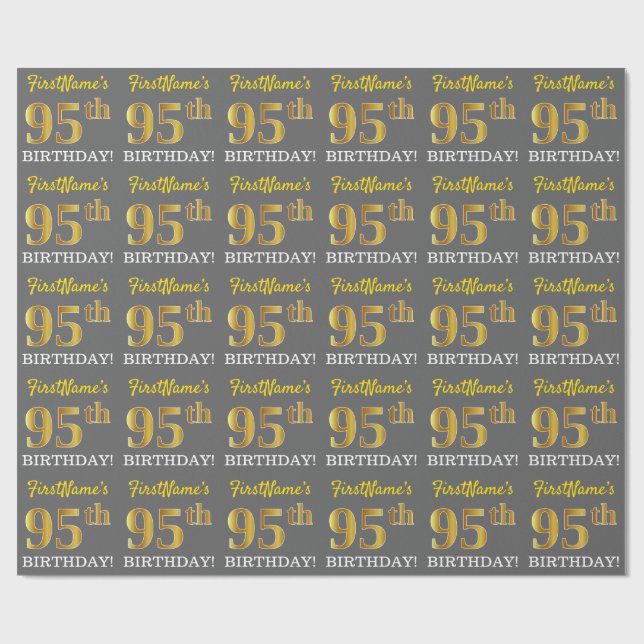 Grått, Imitation Guld Se "95:e BIRTHDAY" Presentpapper (Platt)