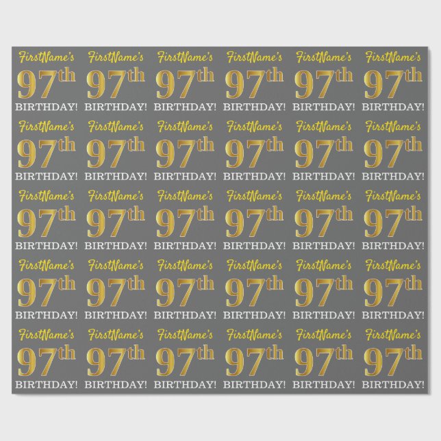 Grått, Imitation Guld Se "97:e BIRTHDAY" Presentpapper (Platt)