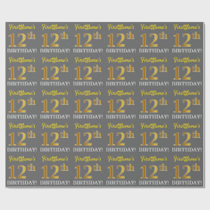 Grått, Imitation Guld titta "12:e BIRTHDAY" Presentpapper